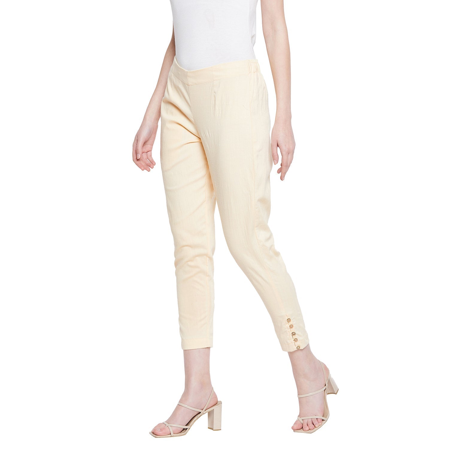 Buy NAARI Cream Cotton Stretch Drill Fabric Slim Fit Embroidered Cigarette  Pant for Women's at Amazon.in